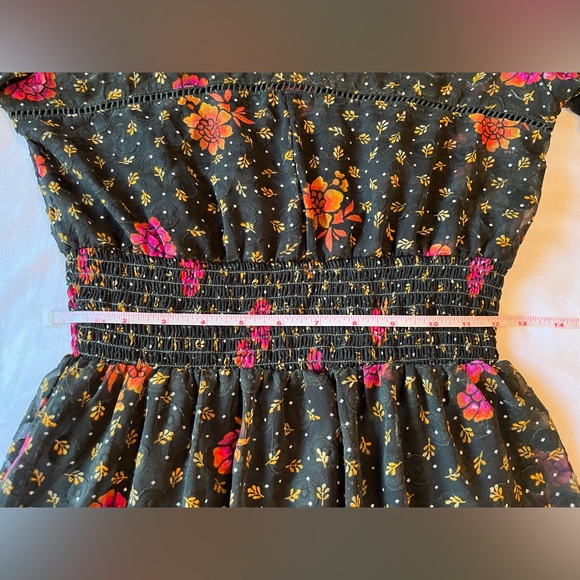 Angie Dark Hunter Green Floral Print Boho Long Sleeve Mini Dress Size XS NWT - Picture 5 of 7